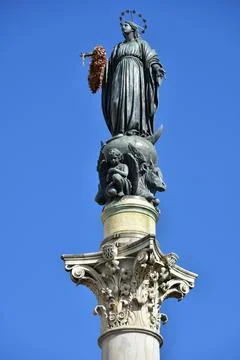 Details of the Column of the Immaculate Conception at Piazza Mignanelli in Rome Stock Photos