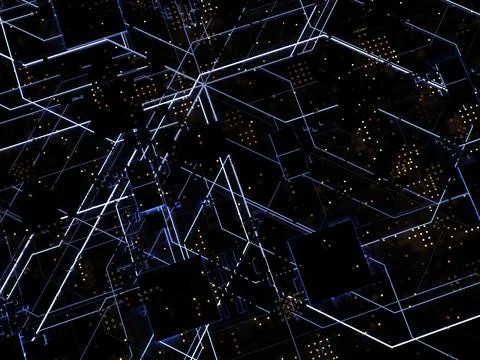 Details of computer circuit boards close up. 3d render on the topic of techno Stock Photos