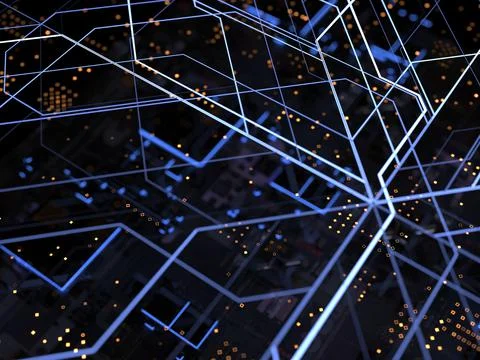 Details of computer circuit boards close up. 3d render on the topic of techno Foto stock
