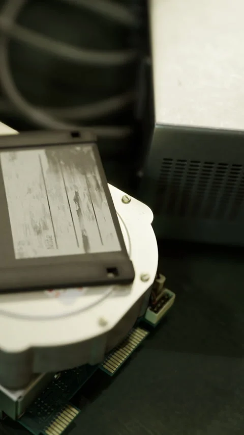 Details of computer hardware with storage device and circuit board in view Stock Footage 334198538
