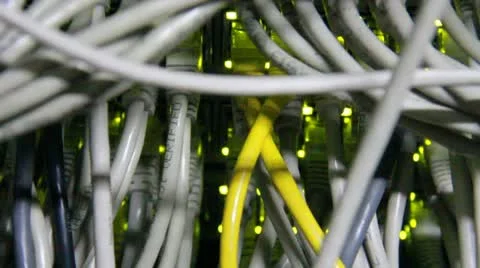 Details of connections on Ethernet server with UTP cables Stock Footage