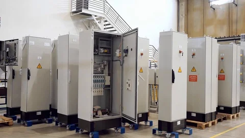 Details of Control Panel Electronic Circuit Factory Interior Slow Motion Details Stock-Footage 128492404