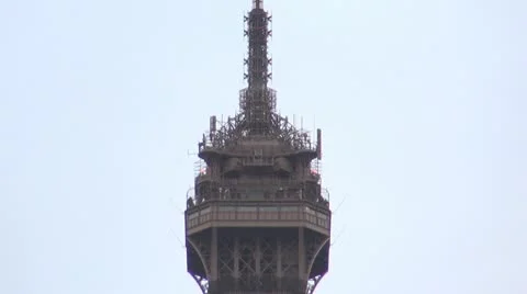 Details Eiffel Tower closeup close up paris attraction cloudy day peak antenna Stock Footage
