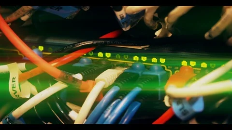 Details Of Ethernet Server With Cables - Ethernet Cables In Server Room Stock Footage 97876350