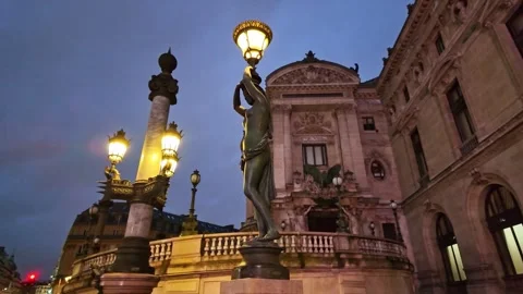 Details of the famous Opera Garnier at sunset, Paris in France. Handheld Stock Footage 299775355