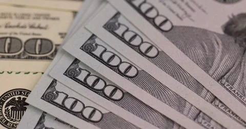 Details of the figure 100 face value for US dollars , new American paper money Stock Footage 294442023