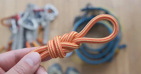 Details of a figure-eight loop, a climbing knot created by a loop on the bight. Stock Footage 139757018
