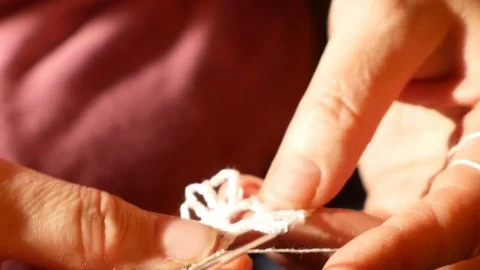 Details hands crocheting Stock Footage 84883031