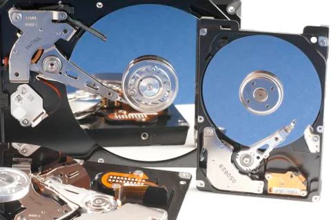 Details of hard disk drive open Stock Photos
