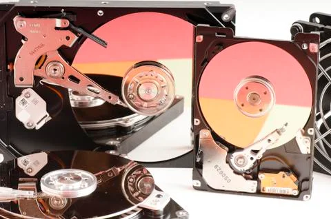 Details of hard disk drive open Stock Photos