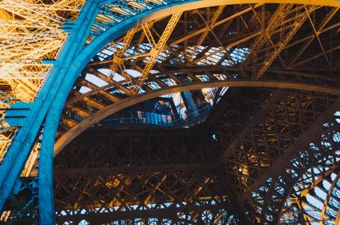 Details of the inside of the famous Eiffel Tower in Paris Stock Photos