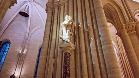 Details of interior of Notre-Dame de Paris after reconstruction, columns Stock Footage 302524646