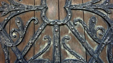 Details of ironwork Worcester Cathedral west door Stock Footage 273510673