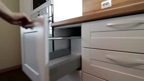 Details of a modern light kitchen in motion . View of the bright kitchen Stock Footage 141005150