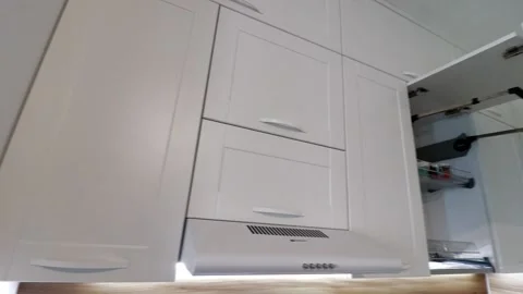 Details of a modern light kitchen in motion . View of the bright kitchen Video stock 141005338