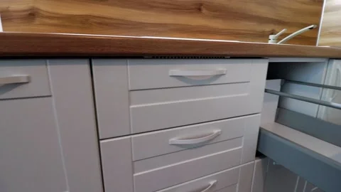 Details of a modern light kitchen in motion . View of the bright kitchen Video stock 141005377