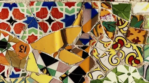 Details with multi-colored ceramic tiles of the facade of historical buildings. Stock Footage 303014179