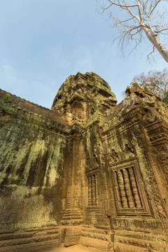 Details of Prasat Ta Prohm ancient Temple in Angkor, Cambodia Stock Photos