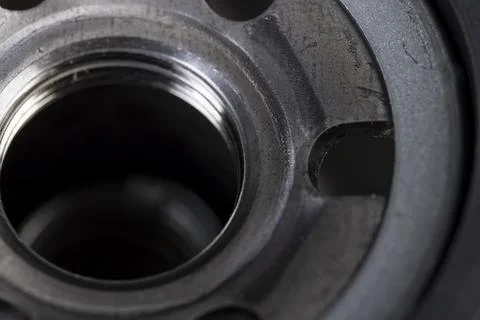 Details of a replaceable metal filter for cleaning engine oil in a car Foto stock