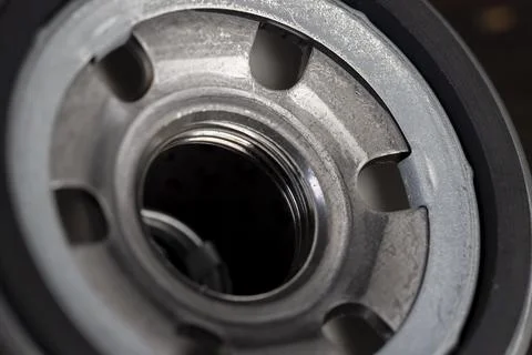 Details of a replaceable metal filter for cleaning engine oil in a car Foto stock