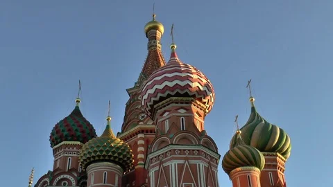 Details of Saint Basil Cathedral on the Red square in Moscow, Russia Stock Footage