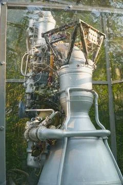Details of spacecraft or rocket engine on display Stock-Fotos