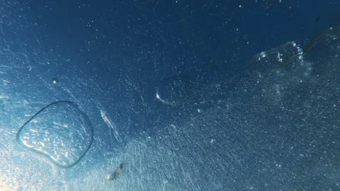 Details of translucent ice, its tiny frozen gas bubbles sparkling and shimmering Video stock 330543041