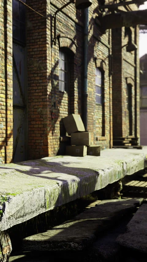 Details of a warehouse and stacked boxes near the loading dock in daylight Stock Footage 334890656
