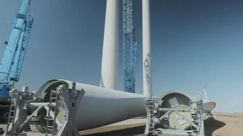 Details of wind machine and tower crane at construction site Stock Footage 149651403