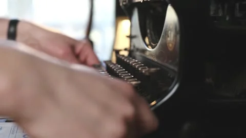 Details of writing on old interwar classic mechanical typewriter Stock Footage 325908183