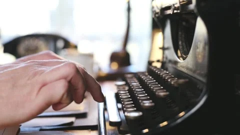 Details of writing on old interwar classic mechanical typewriter Stock Footage 325908212