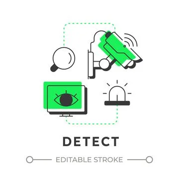 Detect flat outline concept icon Stock Illustration
