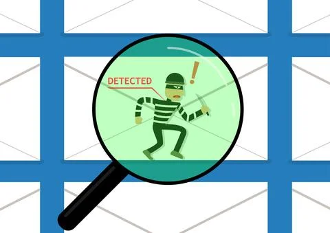 Detected malware in phishing mail, vector Stock Illustration