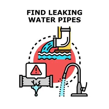 Detecting busted water lines and plumbing leak issues Stock Illustration