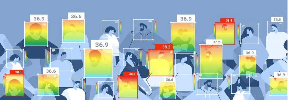 Detecting elevated body temperature of people checking by non-contact thermal ai Stock Illustration
