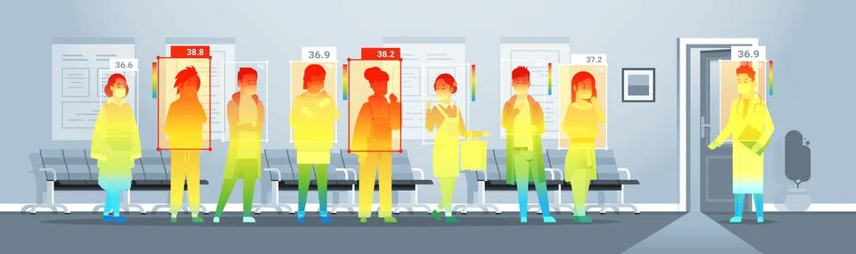 Detecting elevated body temperature of people in hospital checking by non 库存插图