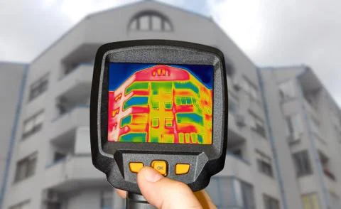 Detecting Heat Loss Outside building Using Infrared Thermal Camera Stock Photos