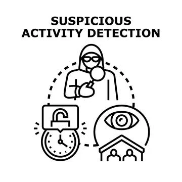 Detecting suspicious activity and security threats concept Stock Illustration