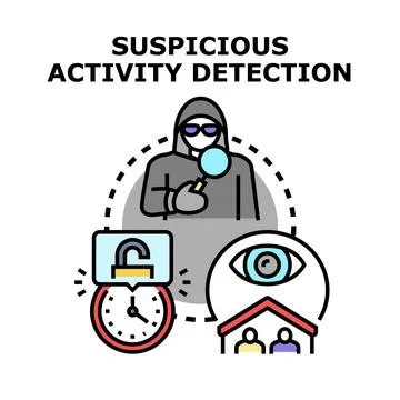 Detecting suspicious activity and security threats concept Stock Illustration