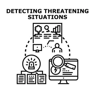 Detecting threatening situations and cybersecurity risk analysis Stock Illustration