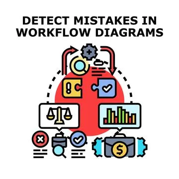 Detecting workflow diagram mistakes for problem solving and analysis Stock Illustration