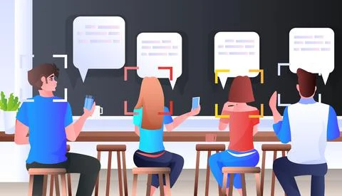 Detection and identification of people in cafe facial recognition system AI Stock Illustration