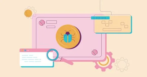 Detection bug illustration. Software warning about harmful virus unwanted of Stock Illustration