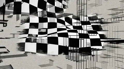 Detection on Four-tile repeat of a wavy  checkered pattern with black grid in Stock Footage 99568326