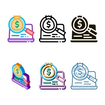 Detection of money in computer mix icon vector outline 스톡 일러스트