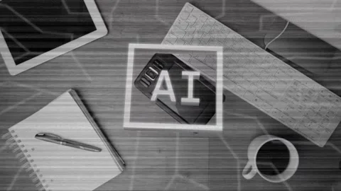 Detection square appearing over smartphone, AI letters fading, circuitry pulsing Stock Footage 334881749