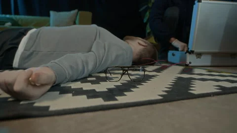 Detective Agent Putting Evidence Markers at Murder Scene in Office Stock-Footage 303961031