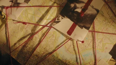 Detective Board Map with Suspect Crime Investigation Stock Footage 274640187