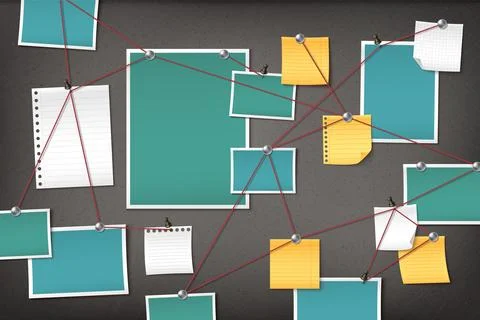 Detective board with pinned papers Stock Illustration