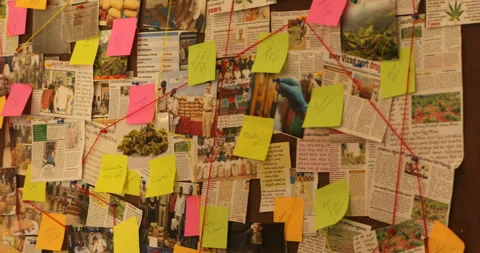 Detective Board with Sticky Notes Stock Footage 289568176